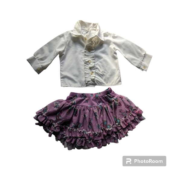 Childrens Place Butterfly Tutu and R. GEE White Long Sleeve Ruffle Shirt. - Picture 1 of 8